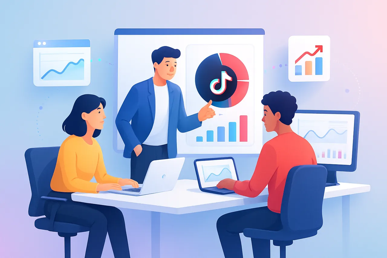 TikTok’ta dijital pazarlama stratejisi geliştiren B2B ekip toplantısı.