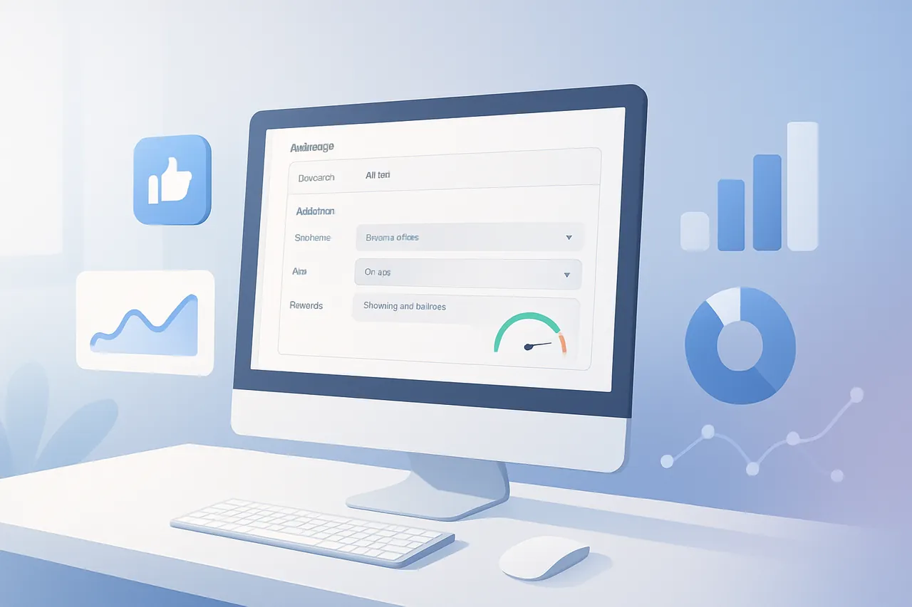 Facebook özel hedef kitle oluşturma ekranı ve dijital pazarlama simgeleriyle modern bir çalışma ortamı.