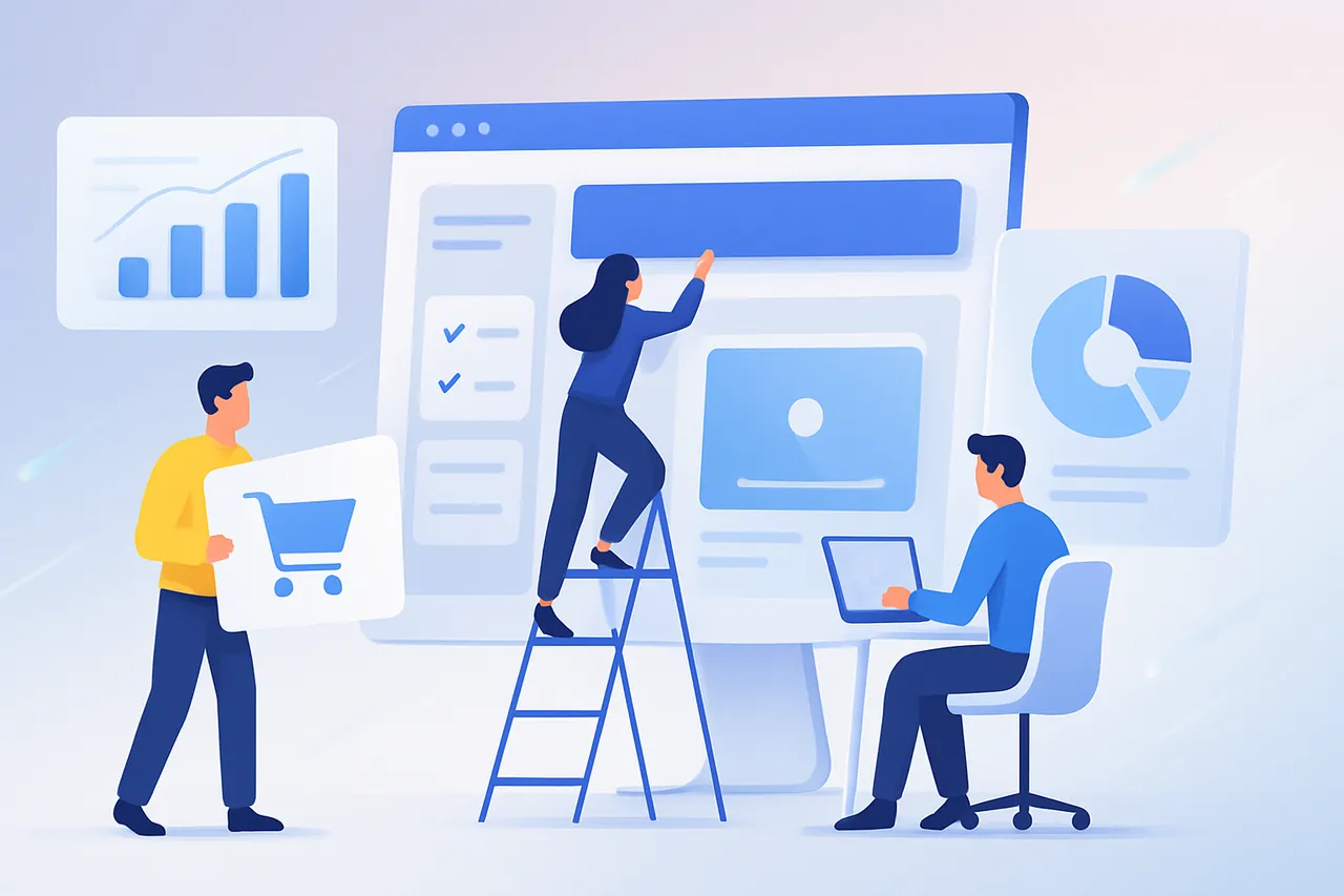 Bir ekip, modern bir ofiste IdeaSoft e-ticaret sitesi kurulumunu gerçekleştiriyor.