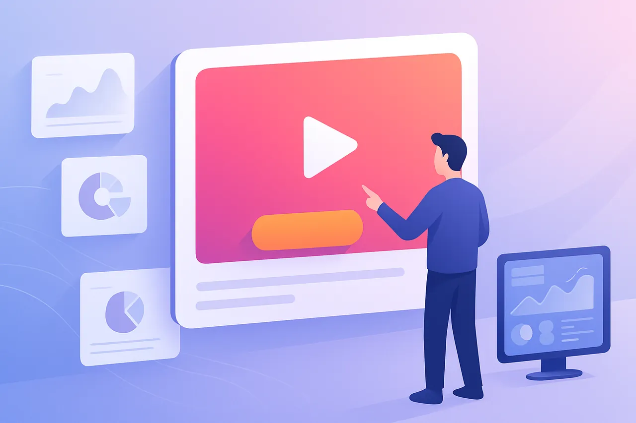 YouTube videosunda öne çıkan bir call to action butonunu gösteren modern bir dijital çalışma ortamı.